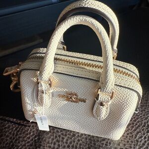 Coach Mini Bag Rowan in Cream with Gold Accents -Keychain & Wallet on chain NWT
